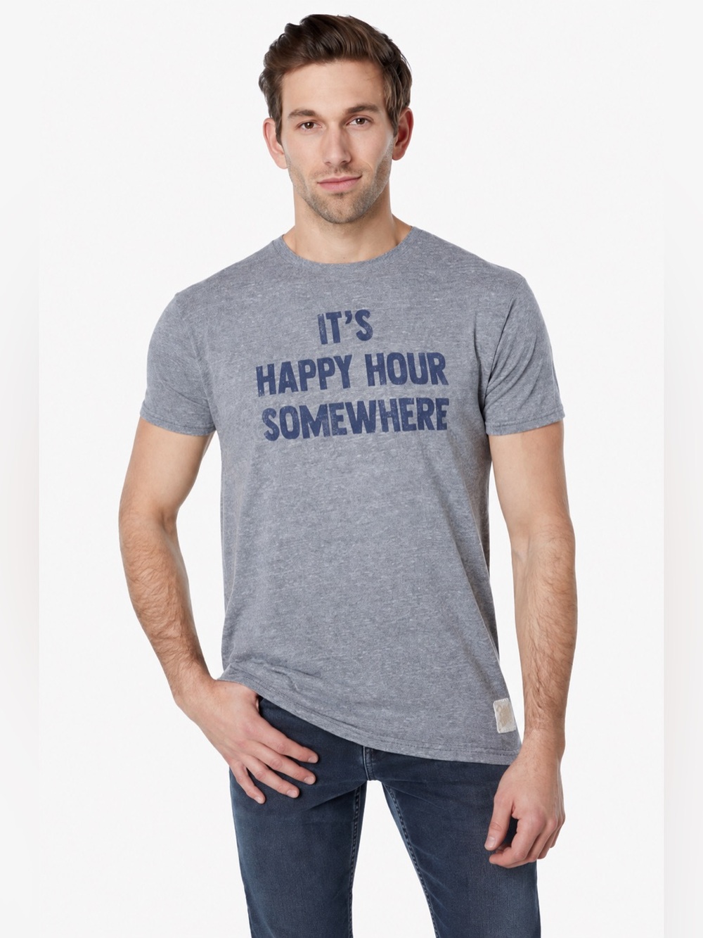 Men's Heather Gray Graphic Tee - "It's Happy Hour Somewhere"